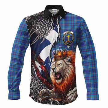 Mercer Tartan Crest Long Sleeve Button Shirts Heritage Flag Grunge Celtic Knot and Lion Rampant