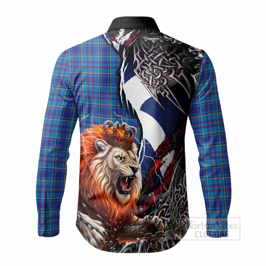 Mercer Tartan Crest Long Sleeve Button Shirts Heritage Flag Grunge Celtic Knot and Lion Rampant