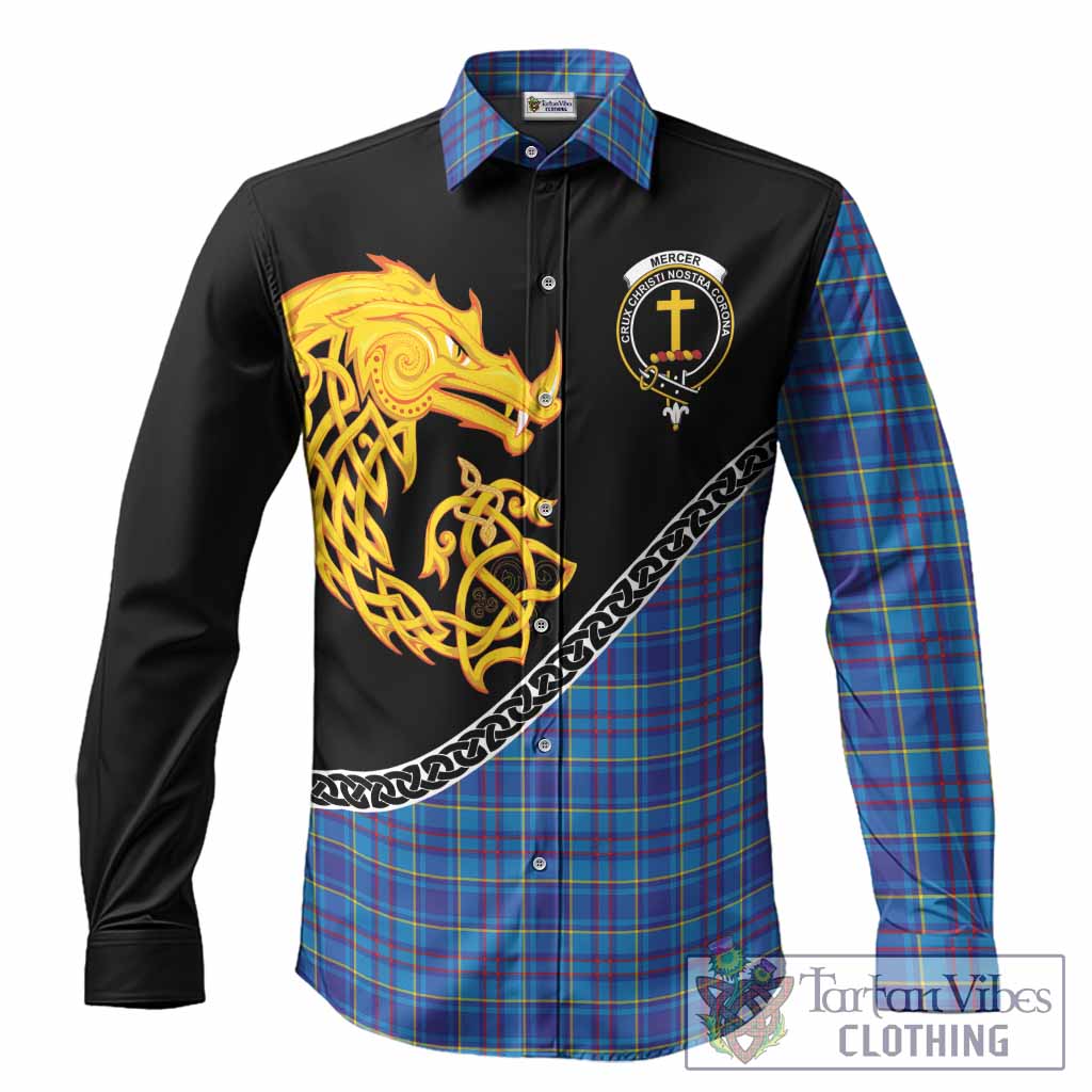 Mercer Tartan Crest Long Sleeve Button Shirts Legendary Dragon Knot Half Style