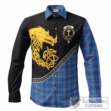 Mercer Tartan Crest Long Sleeve Button Shirts Legendary Dragon Knot Half Style
