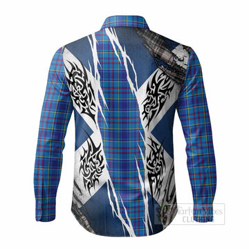 Mercer Tartan Crest Long Sleeve Button Shirts Scotland Flag Ripped Tribal Design