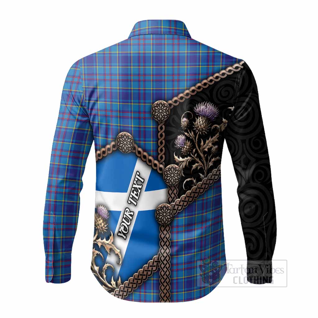 Mercer Tartan Crest Long Sleeve Button Shirts Scottish Thistle Loch Ness Monster