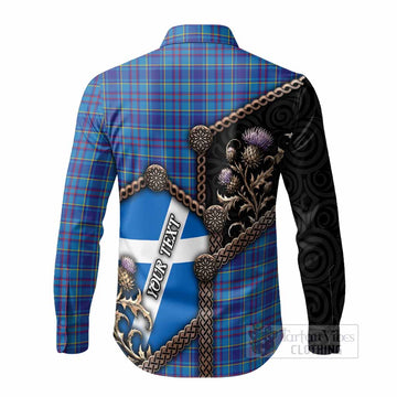 Mercer Tartan Crest Long Sleeve Button Shirts Scottish Thistle Loch Ness Monster