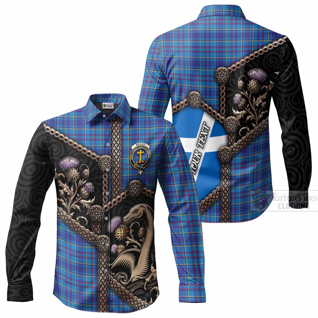 Mercer Tartan Crest Long Sleeve Button Shirts Scottish Thistle Loch Ness Monster