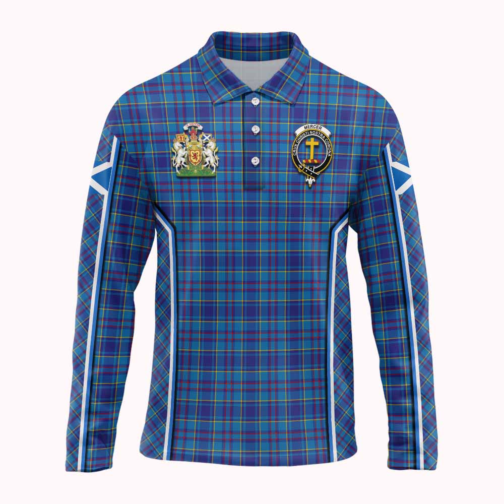 Mercer Tartan Crest Long Sleeve Polo Shirt Scotland Coat of Arm Flag Style - Tartan Vibes Clothing