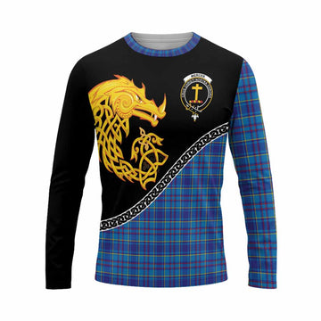 Mercer Tartan Crest Long Sleeve T-Shirt Legendary Dragon Knot Half Style