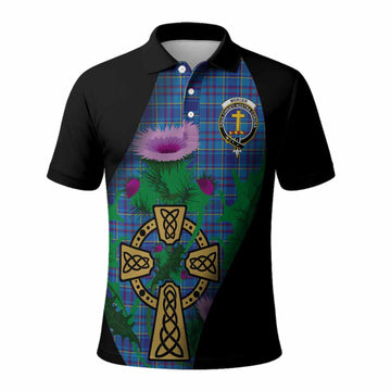 Mercer Tartan Crest Polo Shirt Celtic Cross Thistle Flowers