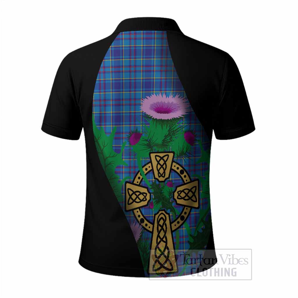 Mercer Tartan Crest Polo Shirt Celtic Cross Thistle Flowers