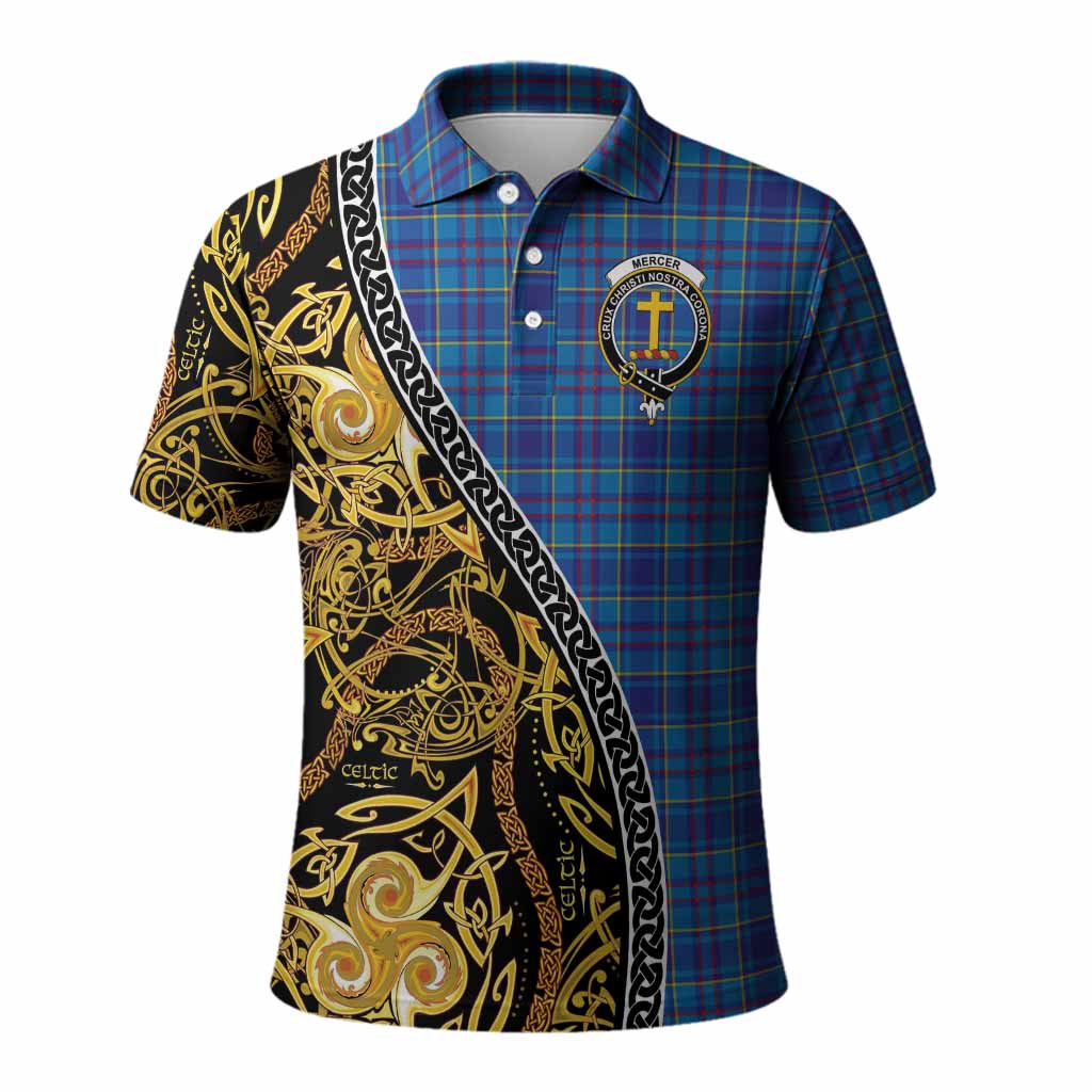 Mercer Tartan Crest Polo Shirt Celtic Knot and Triple Trickle Spiral Symbols
