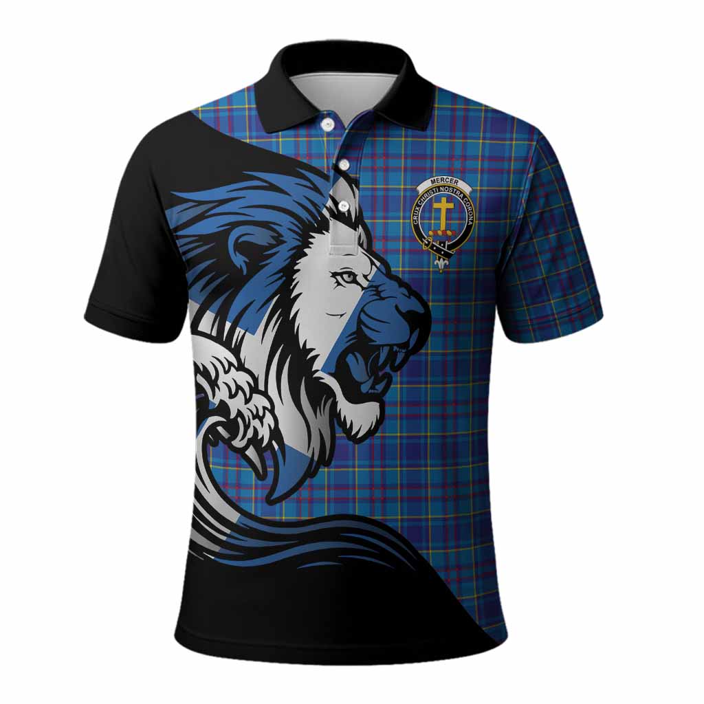Mercer Tartan Crest Polo Shirt Scottish Golden Lions Wave Flow
