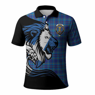 Mercer Tartan Crest Polo Shirt Scottish Golden Lions Wave Flow