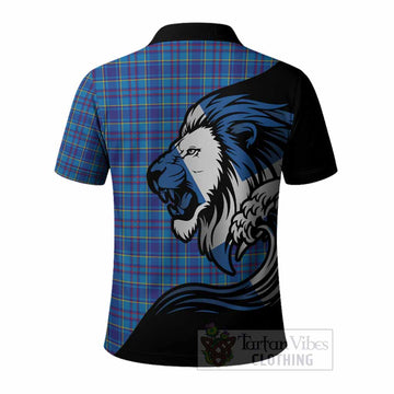Mercer Tartan Crest Polo Shirt Scottish Golden Lions Wave Flow