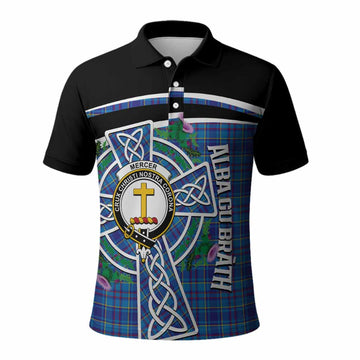 Mercer Tartan Crest Polo Shirt Scottish Thistle Celtic Cross Alba Gu Brath