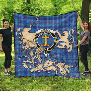 Mercer Tartan Crest Premium Quilt with Scottish Iconic Symbols 