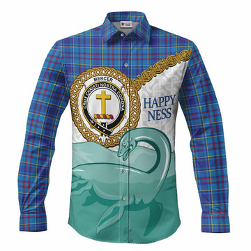 Mercer Tartan Crest Scottish Loch Ness Monster Long Sleeve Button Shirts Happy Ness Scotland Celtic Knot
