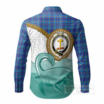 Mercer Tartan Crest Scottish Loch Ness Monster Long Sleeve Button Shirts Happy Ness Scotland Celtic Knot