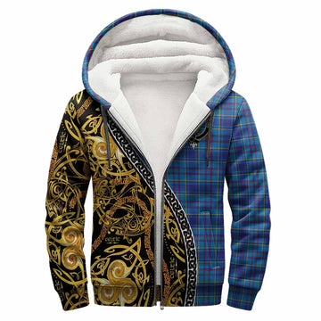 Mercer Tartan Crest Sherpa Hoodie Celtic Knot and Triple Trickle Spiral Symbols