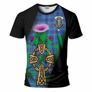 Mercer Tartan Crest T-Shirt Celtic Cross Thistle Flowers