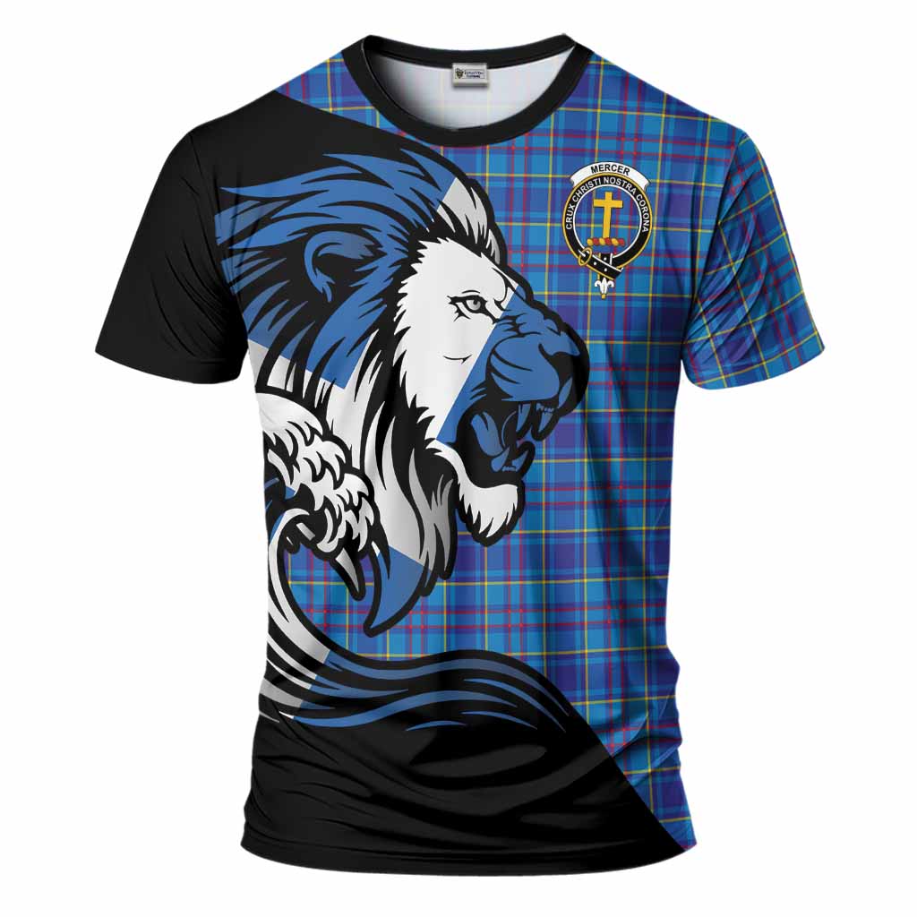 Mercer Tartan Crest T-Shirt Scottish Golden Lions Wave Flow