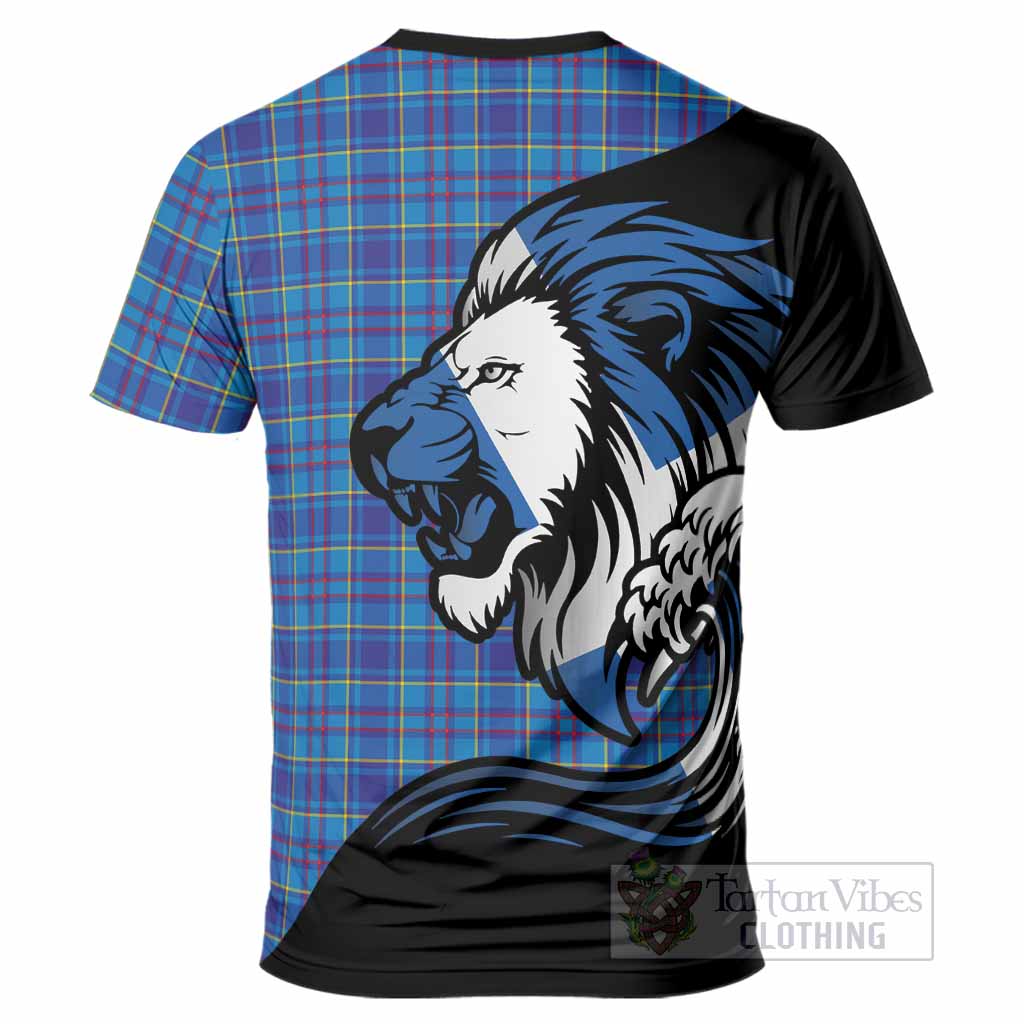 Mercer Tartan Crest T-Shirt Scottish Golden Lions Wave Flow