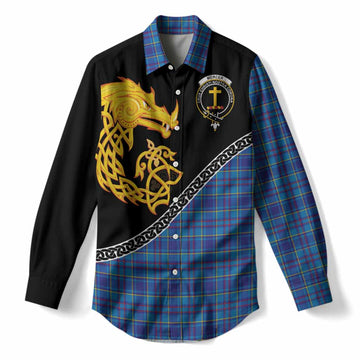 Mercer Tartan Crest Women Casual Shirt Legendary Dragon Knot Half Style