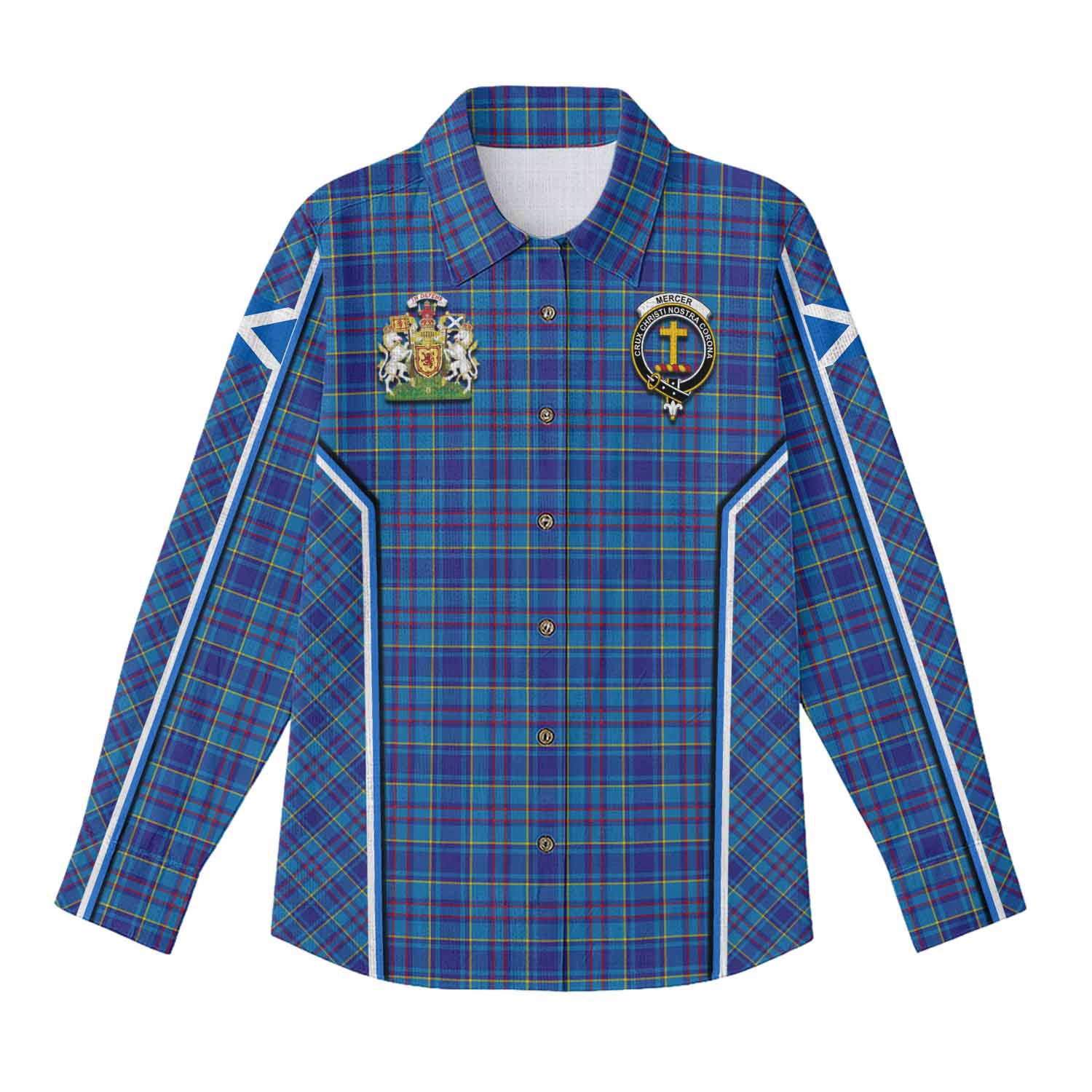 Mercer Tartan Crest Women Casual Shirt Scotland Coat of Arm Flag Style - Tartan Vibes Clothing