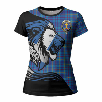 Mercer Tartan Crest Women T shirt Scottish Golden Lions Wave Flow