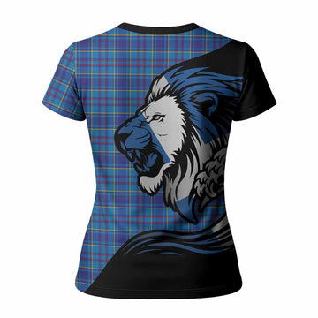 Mercer Tartan Crest Women T shirt Scottish Golden Lions Wave Flow