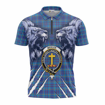 Mercer Tartan Crest Zipper Polo Shirt Ferocious Lion Style