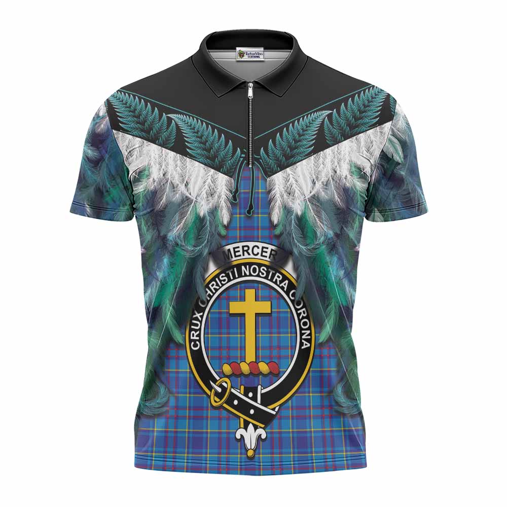 Mercer Tartan Crest Zipper Polo Shirt New Zealand Maori Korowai Cloak
