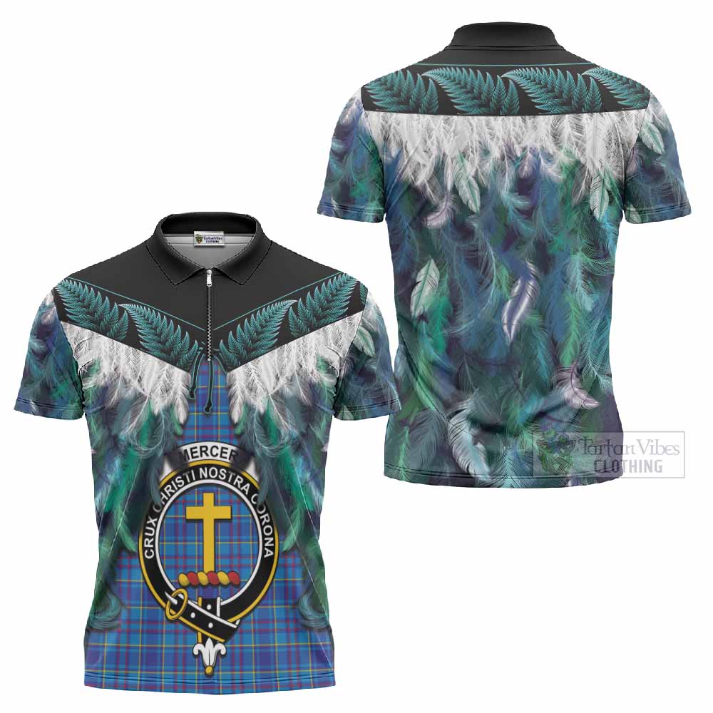 Mercer Tartan Crest Zipper Polo Shirt New Zealand Maori Korowai Cloak