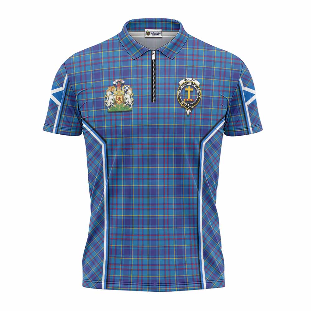 Mercer Tartan Crest Zipper Polo Shirt Scotland Coat of Arm Flag Style - Tartan Vibes Clothing