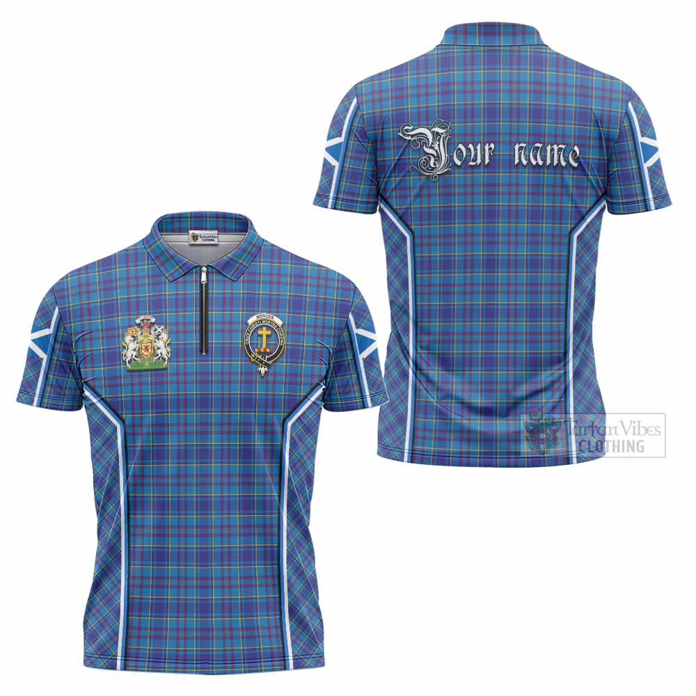 Mercer Tartan Crest Zipper Polo Shirt Scotland Coat of Arm Flag Style - Tartan Vibes Clothing