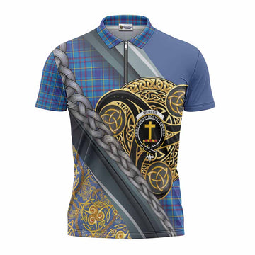 Mercer Tartan Crest Zipper Polo Shirt Scottish Triskele Celtic