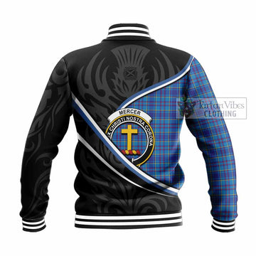 Mercer Tartan Family Crest Baseball Jacket Celtic Scottish Thistle Floral
