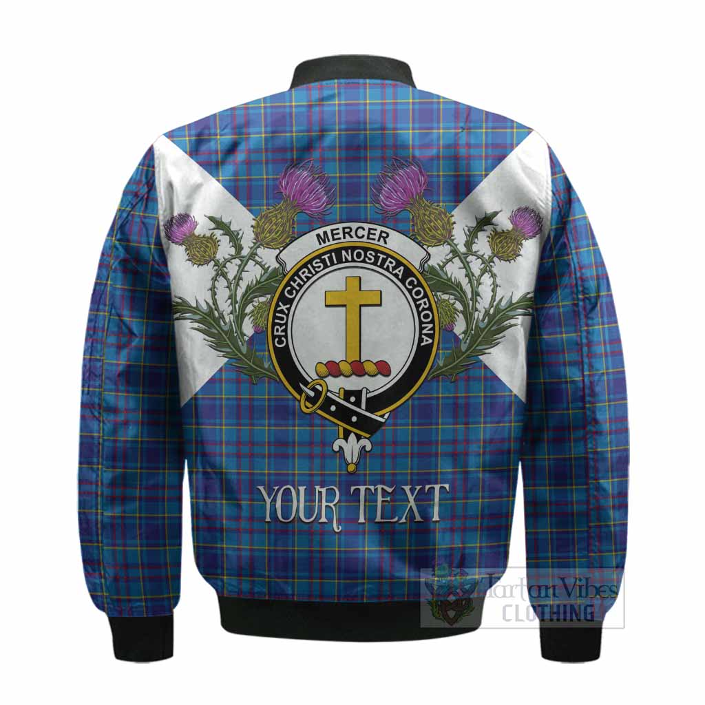 Mercer Tartan Family Crest Bomber Jacket Scottish Burns Night Thistle Floral