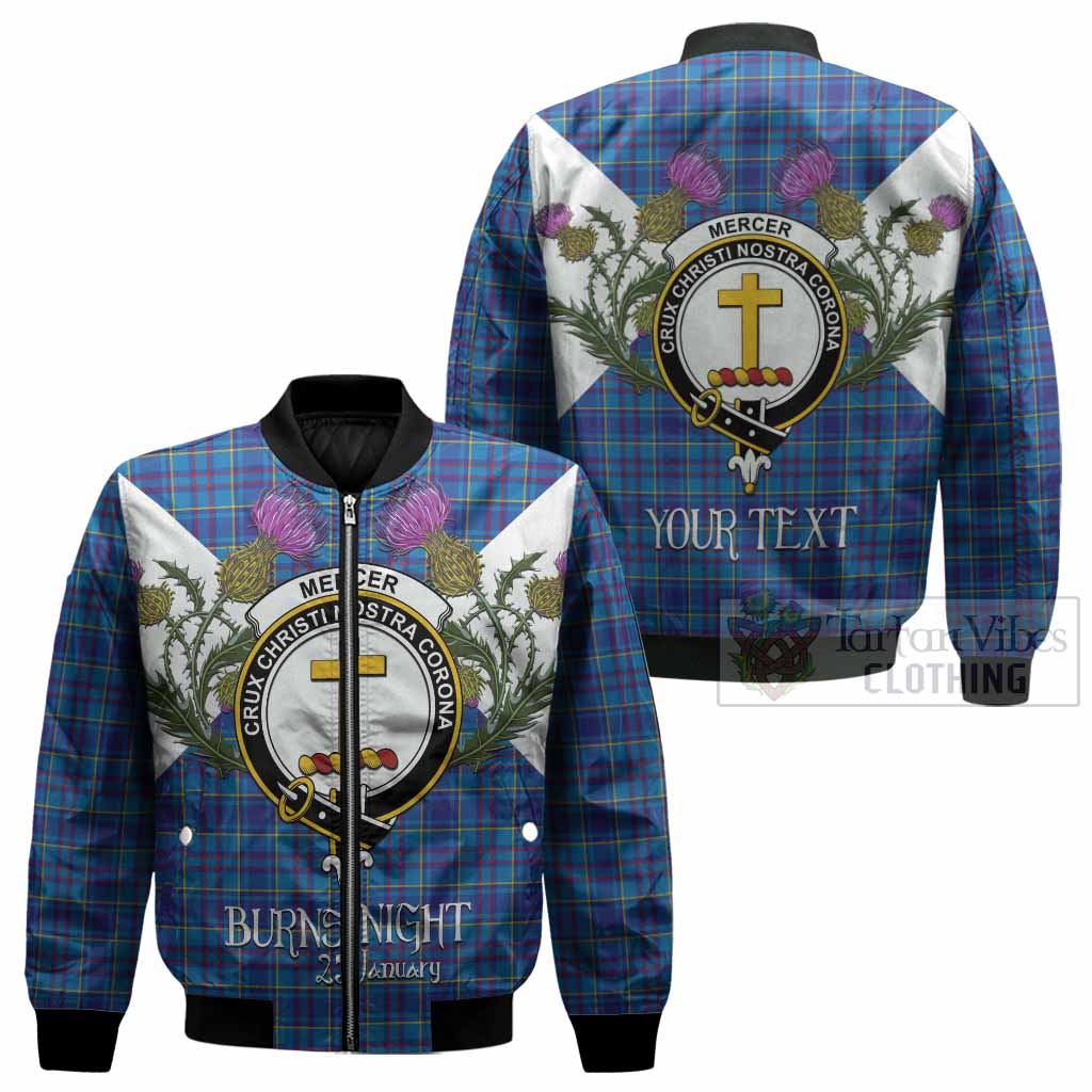 Mercer Tartan Family Crest Bomber Jacket Scottish Burns Night Thistle Floral