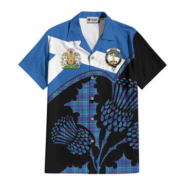 Mercer Tartan Family Crest Cotton Hawaiian Shirt Scotland Thistle Floral Flag Style