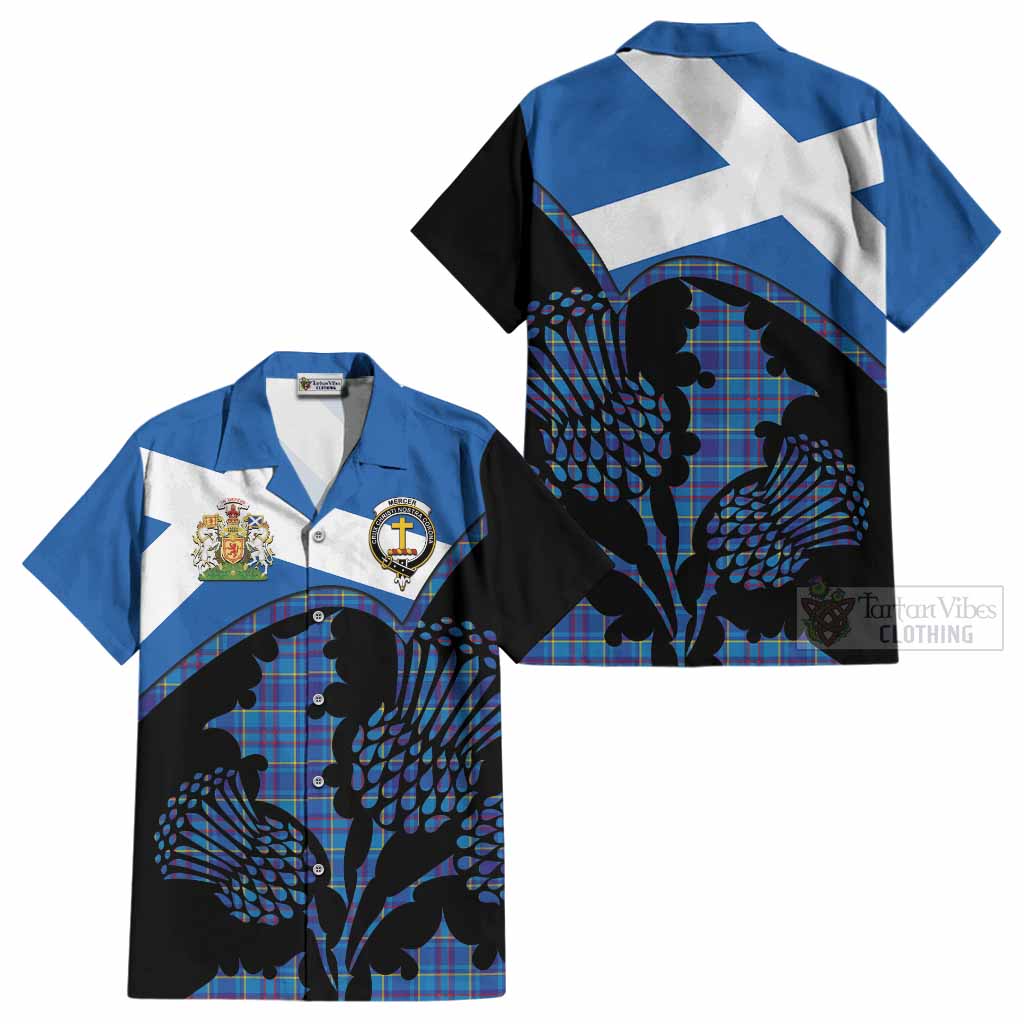 Mercer Tartan Family Crest Cotton Hawaiian Shirt Scotland Thistle Floral Flag Style