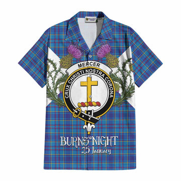 Mercer Tartan Family Crest Cotton Hawaiian Shirt Scottish Burns Night Thistle Floral