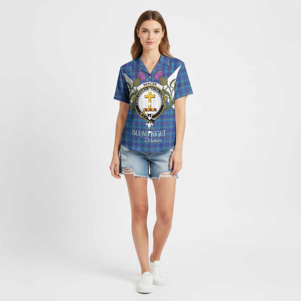 Mercer Tartan Family Crest Cotton Hawaiian Shirt Scottish Burns Night Thistle Floral