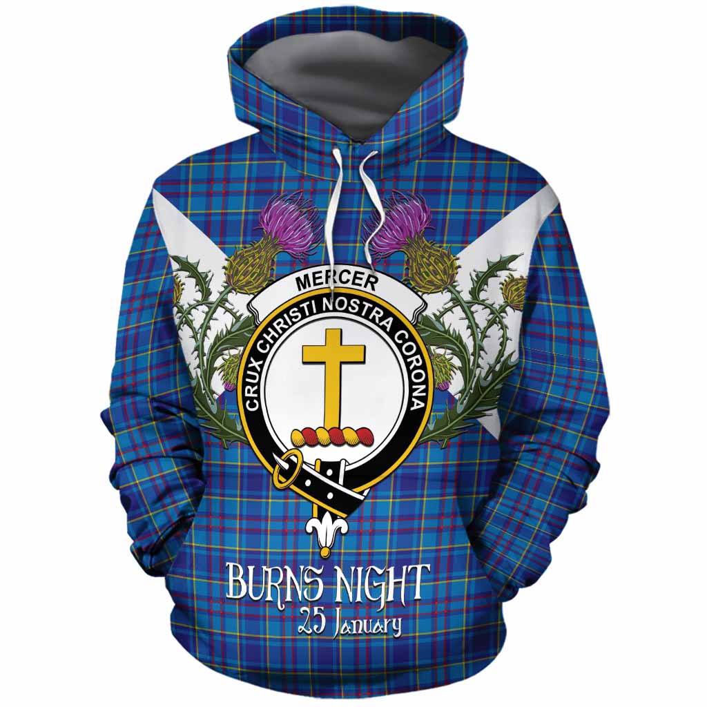 Mercer Tartan Family Crest Cotton Hoodie Scottish Burns Night Thistle Floral
