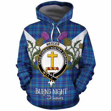 Mercer Tartan Family Crest Cotton Hoodie Scottish Burns Night Thistle Floral