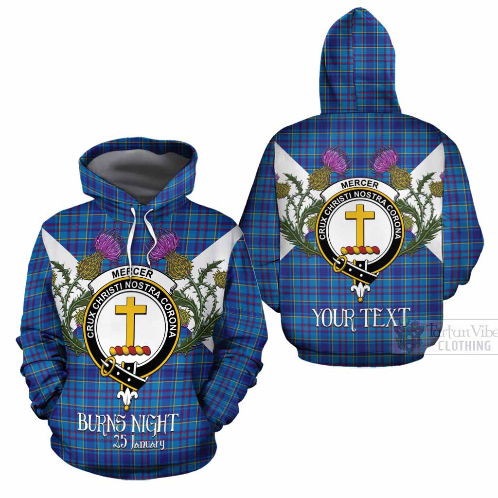Mercer Tartan Family Crest Cotton Hoodie Scottish Burns Night Thistle Floral