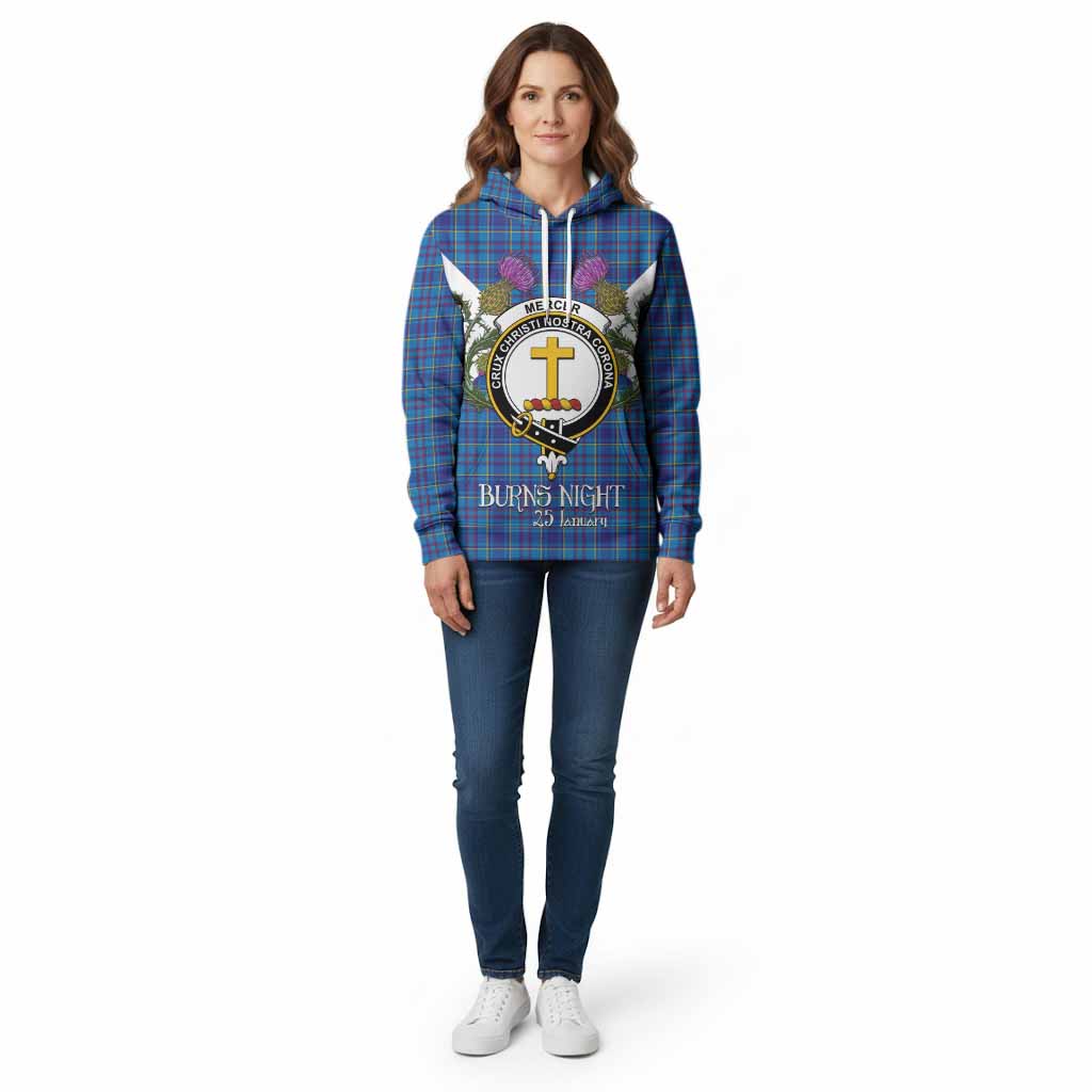 Mercer Tartan Family Crest Cotton Hoodie Scottish Burns Night Thistle Floral