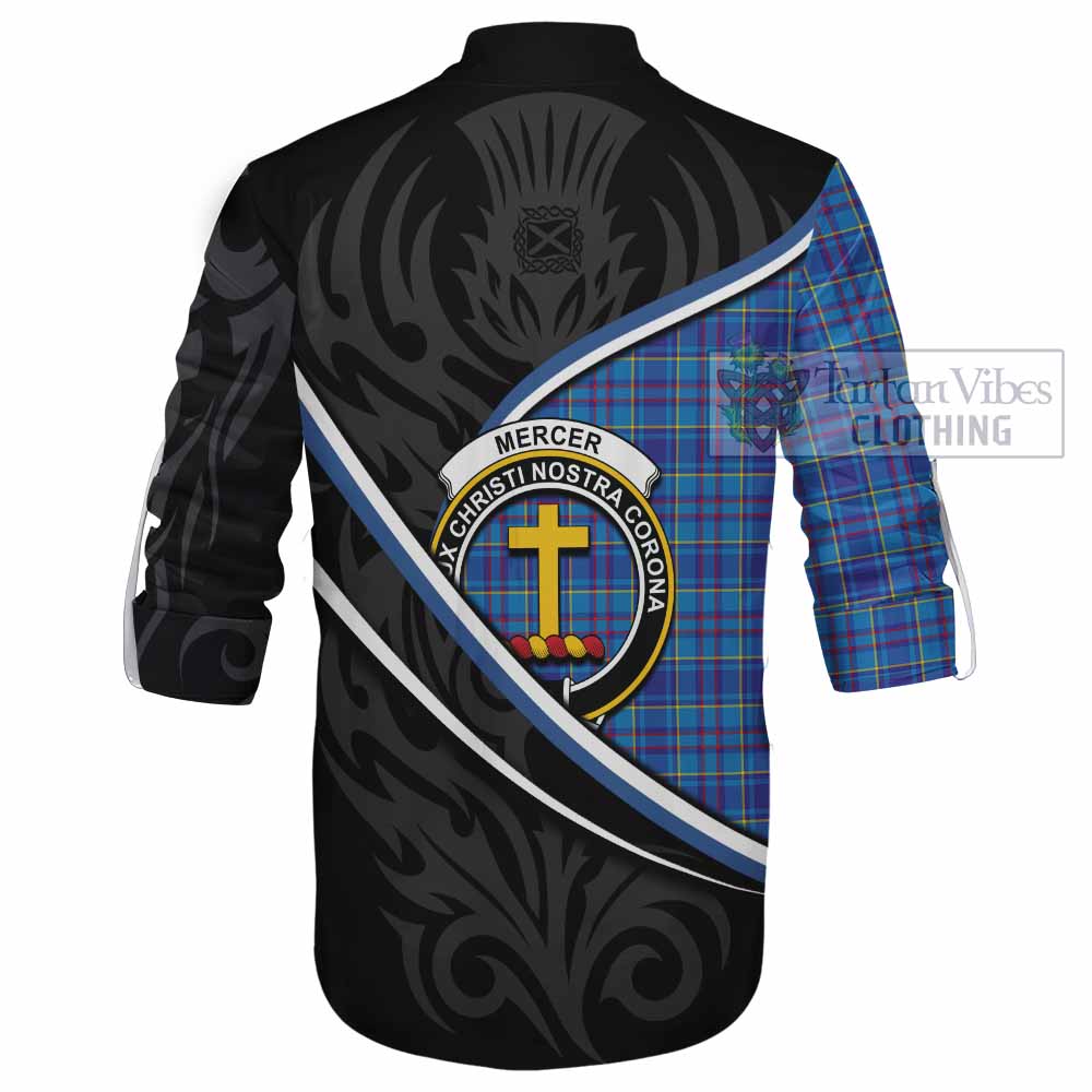 Mercer Tartan Family Crest Ghillie Kilt Shirt Celtic Scottish Thistle Floral - Tartan Vibes Clothing