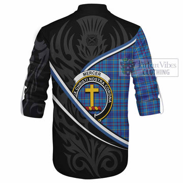 Mercer Tartan Family Crest Ghillie Kilt Shirt Celtic Scottish Thistle Floral