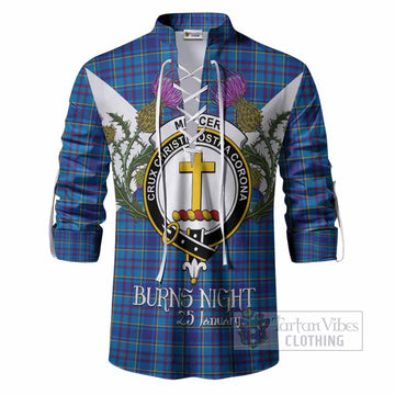 Mercer Tartan Family Crest Ghillie Shirt Scottish Burns Night Thistle Floral