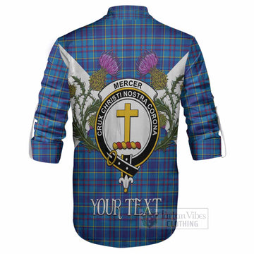 Mercer Tartan Family Crest Ghillie Shirt Scottish Burns Night Thistle Floral