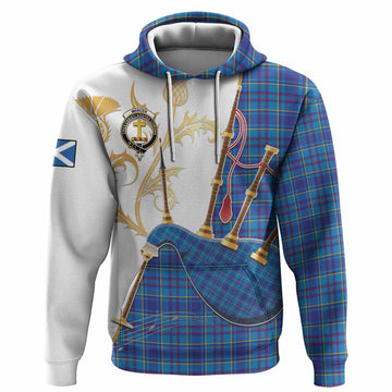 Mercer Tartan Family Crest Hoodie Bagpipes with Scottish Thistle
